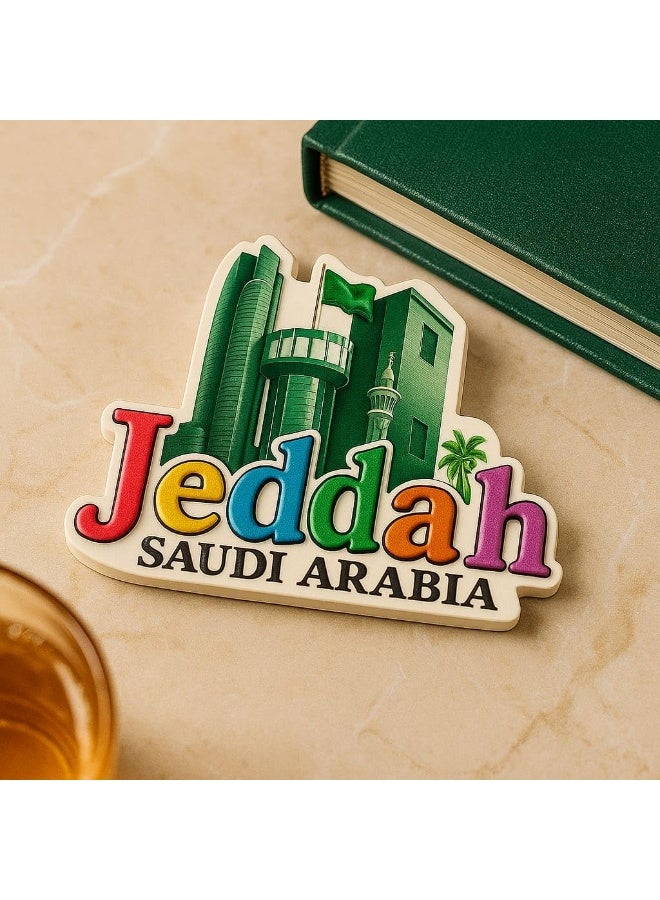 Jeddah Skyline 3D Ceramic Fridge Magnet, Saudi Arabia Souvenir Featuring Iconic Landmarks & Cultural Heritage,Refrigerator Decoration for Home,Office,Travel Gifts & Collectors,Elegant Arabian Keepsake - Image 3